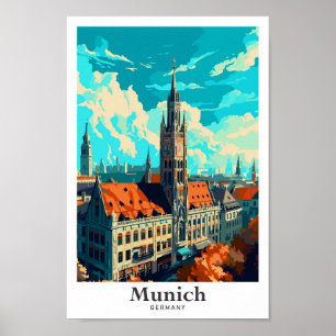 Affiche Illustration Vintage d'Art Voyage de Munich Allema