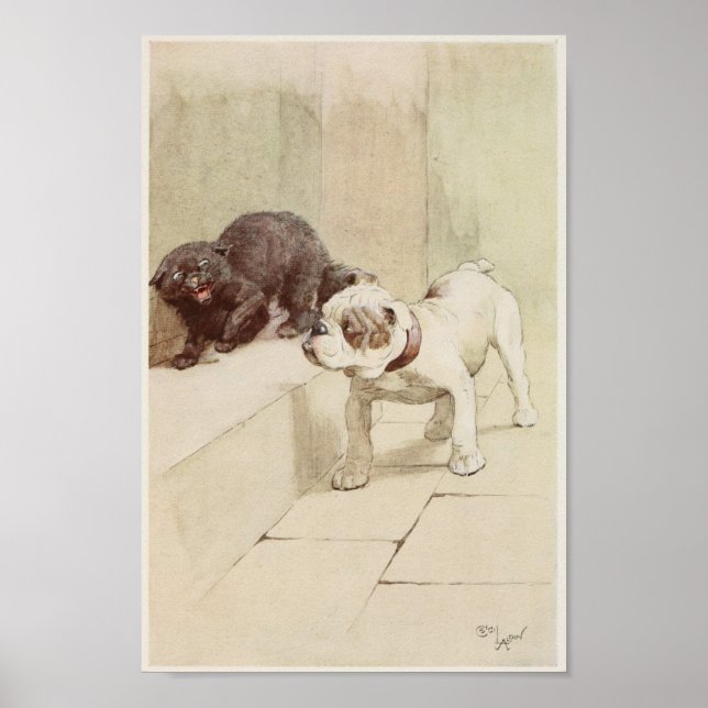 Affiche Illustration vintage de Bulldog (Devant)