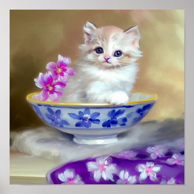 Affiche Illustration vintage de chaton blanc (Devant)