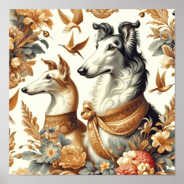 Affiche Illustration vintage de Chien de Borzoi (Devant)