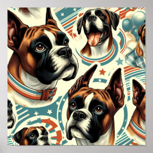 Affiche Illustration vintage de chien de boxe sans soudure