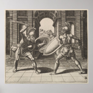 Affiche Illustration vintage de combat d'épée de