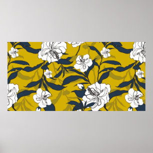 Affiche Illustration Vintage de fleur en fleur de contour.