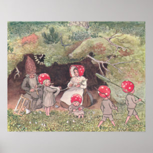 Affiche Illustration vintage de la forêt d'Elsa Beskow 