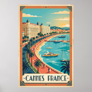 Affiche Illustration vintage de la Riviera à Cannes France