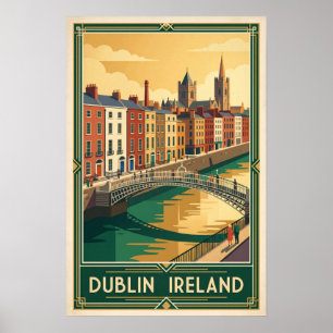 Affiche Illustration vintage de la rivière de Dublin Irlan