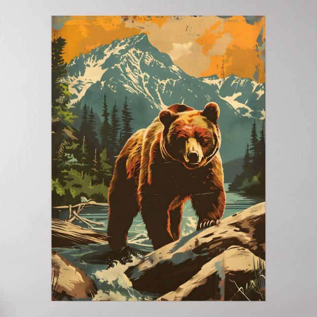 Affiche Illustration vintage de l'ours Brown (Devant)