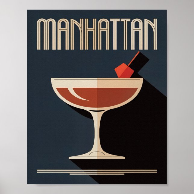 Affiche Illustration vintage de Manhattan Dark Navy (Devant)