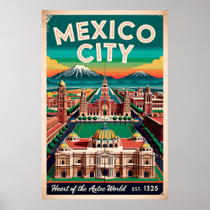 Affiche Illustration Vintage de Mexico City Voyage Rétro