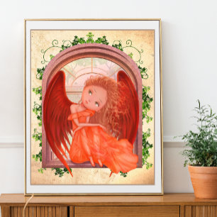 Affiche Illustration vintage de mignonne fille ange de fée