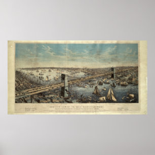 Affiche Illustration vintage de pont de Brooklyn (1883)