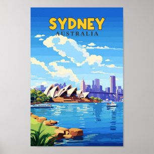 Affiche Illustration Vintage de Sydney Australia Travel Ar