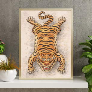 Affiche Illustration vintage de tigre   Art traditionnel d