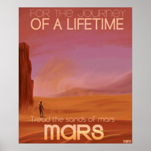 Affiche Illustration vintage de vacances sur Mars de scien