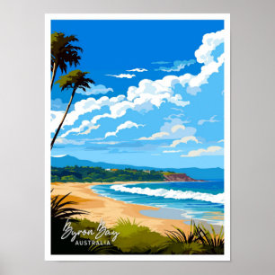 Affiche Illustration Vintage de voyage de Byron Bay Austra