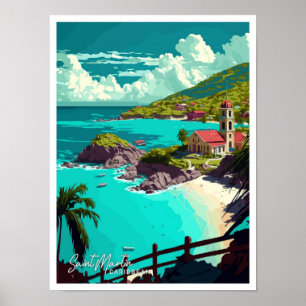 Affiche Illustration Vintage de voyage de Saint Martin Car