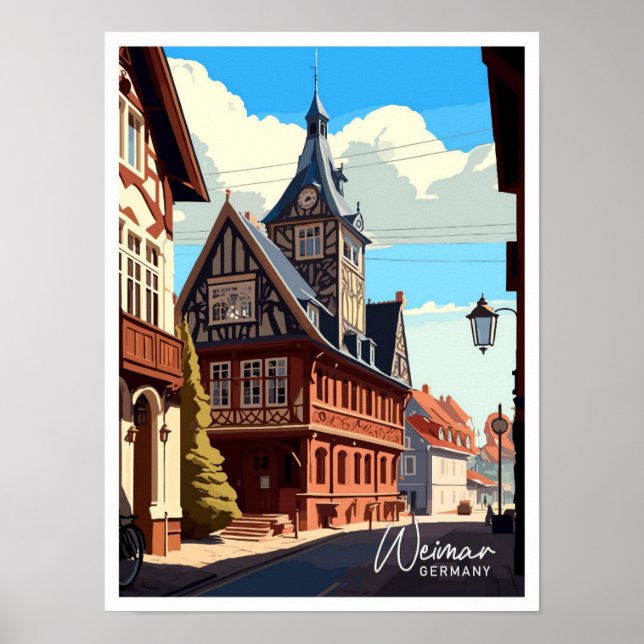 Affiche Illustration Vintage de voyage de Weimar Allemagne (Devant)