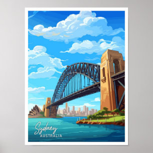 Affiche Illustration Vintage de voyage du pont du port de 