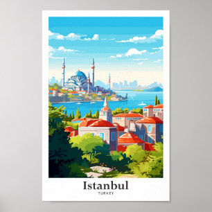 Affiche Illustration Vintage de voyage Istanbul Turquie