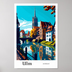 Affiche Illustration Vintage de voyage Ulm Allemagne