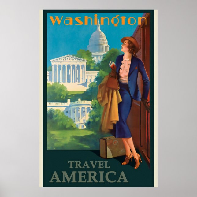 Affiche Illustration vintage des voyages à Washington DC (Devant)