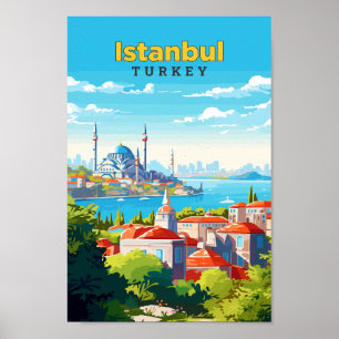 Affiche Illustration Vintage d'Istanbul Turquie Travel Art