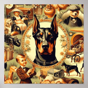 Affiche Illustration vintage Doberman