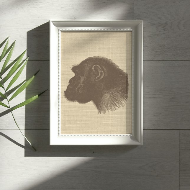 Affiche Illustration vintage du chimpanzé sur Burlap (Créateur téléchargé)