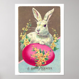 Affiche Illustration vintage du lapin de Pâques