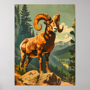 Affiche Illustration vintage du mouton de Bighorn