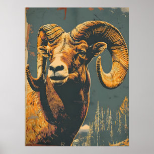 Affiche Illustration vintage du mouton de Bighorn