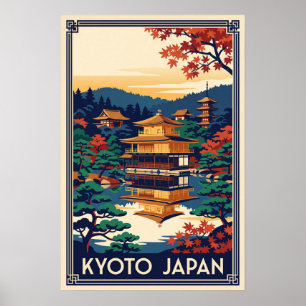Affiche Illustration vintage du pavillon d'or de Kyoto Jap