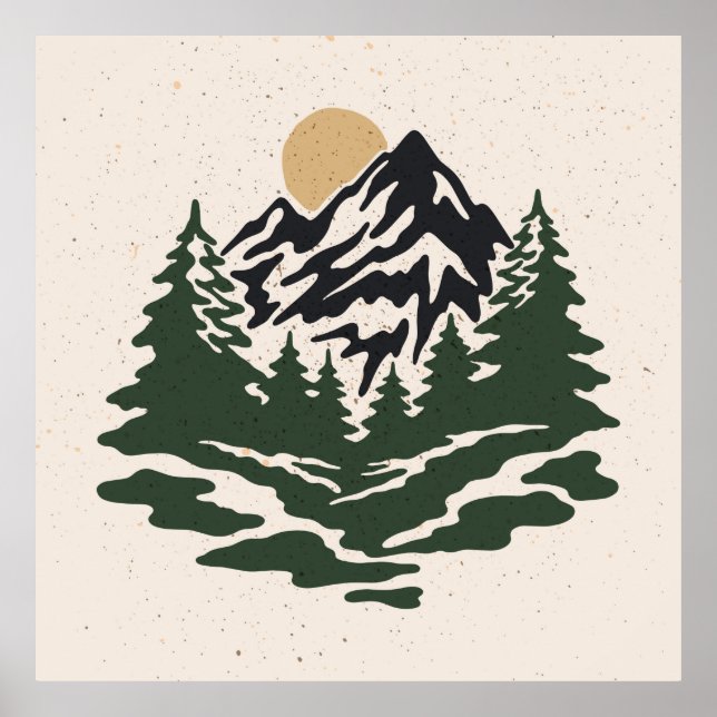 Affiche Illustration vintage du paysage de montagne (Devant)