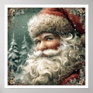 Affiche Illustration vintage du Père Noël dans un style no
