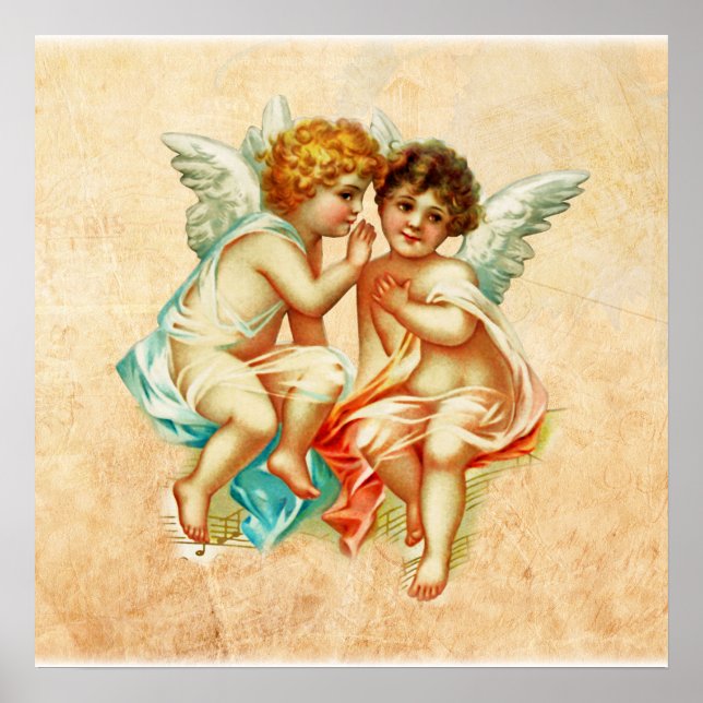 Affiche Illustration vintage Ephemera Angel Cherubs (Devant)