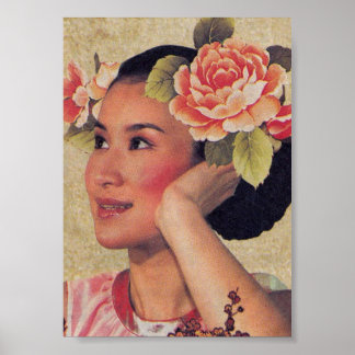 Affiche Illustration Vintage Femme Chinoise