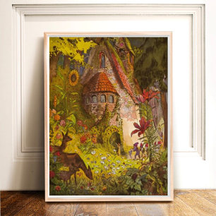 Affiche Illustration vintage Forêt profonde Château mystiq