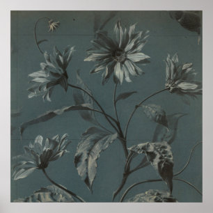 Affiche Illustration vintage grise de fleur de marais