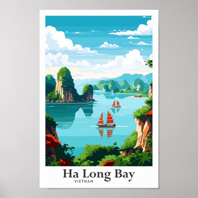 Affiche Illustration Vintage Ha Long Bay Vietnam Travel (Devant)