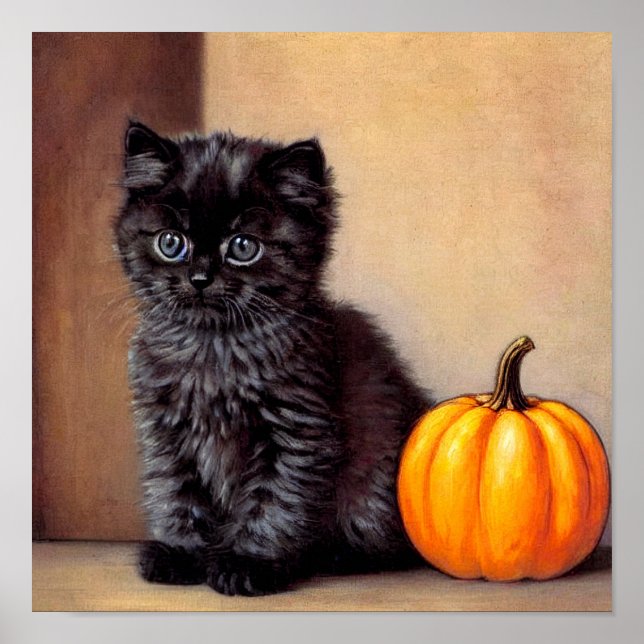 Affiche Illustration vintage Halloween Black Kitten (Devant)