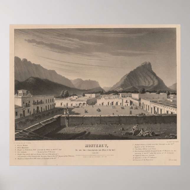 Affiche Illustration vintage Monterrey Mexique (Devant)