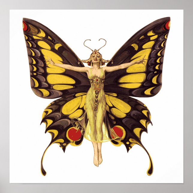 Affiche Illustration vintage Papillon Fée Petit (Devant)