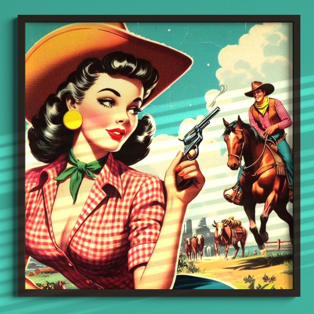Affiche Illustration vintage Pulp Cowgirl (Créateur téléchargé)