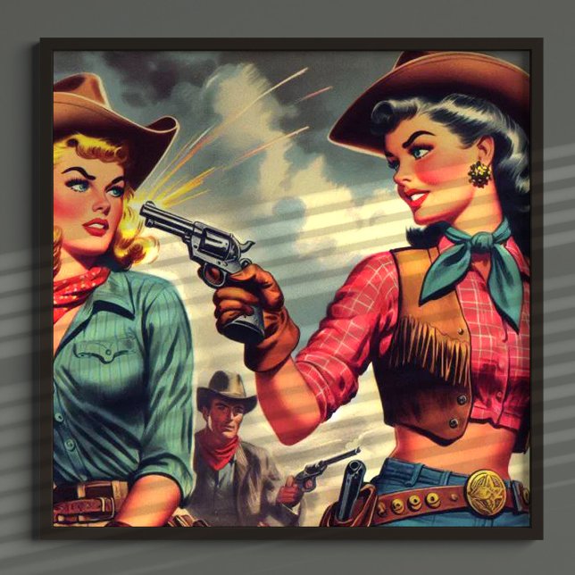 Affiche Illustration vintage Pulp Cowgirls (Créateur téléchargé)