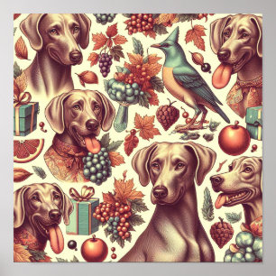 Affiche Illustration vintage sans fil Weimaraner