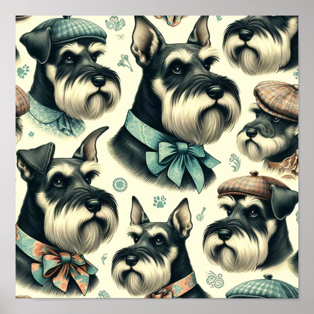 Affiche Illustration vintage Schnauzer sans joint (Devant)
