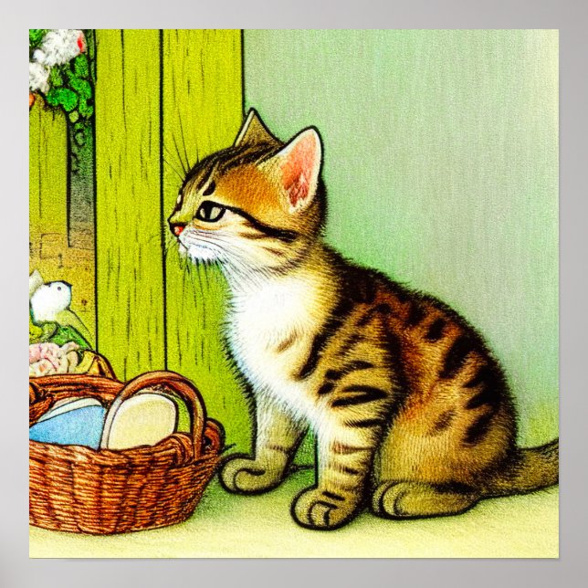 Affiche Illustration vintage Tabby Cat (Devant)