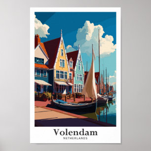 Affiche Illustration Vintage Volendam Pays-Bas Travel