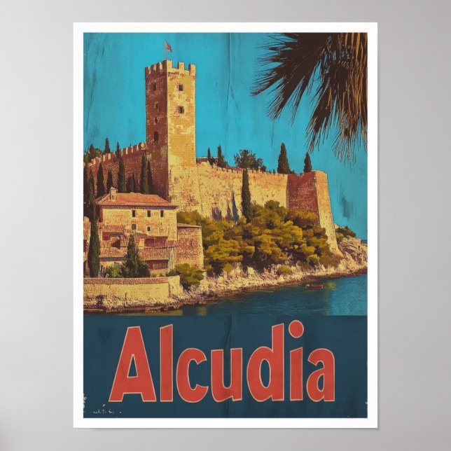 Affiche Illustration Vintage voyage d'Alcudia Espagne (Devant)