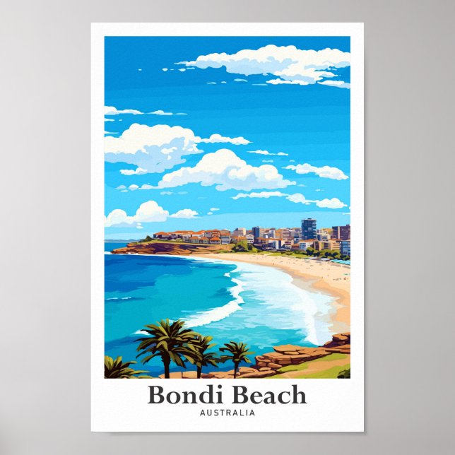 Affiche Illustration Vintage voyage de Bondi Beach Austral (Devant)